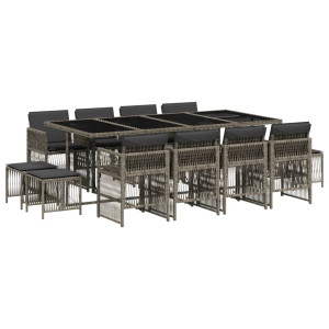 13 pcs conjunto jantar p/ jardim c/ almofadões vime PE cinzento H