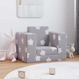 Sofá-cama infantil de c/ estrelas pelúcia cinzento-claro H