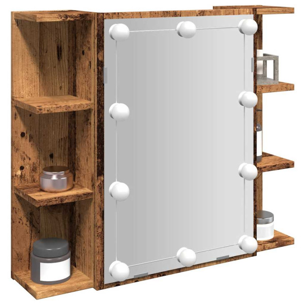 Mueble con espejo y LED madera vieja 70x16.5x60 cm D