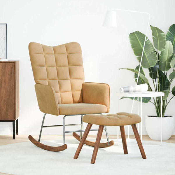 Cadeira de baloiço com banco veludo castanho M 3