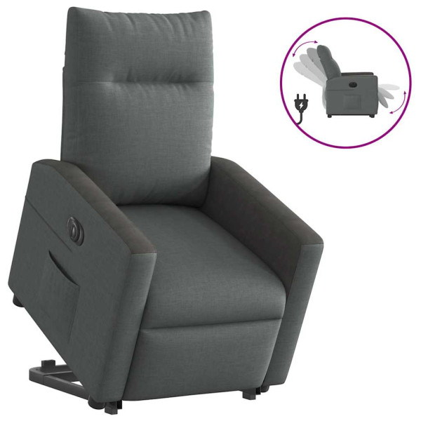 Sillón eléctrico reclinable elevable de tela gris oscuro D