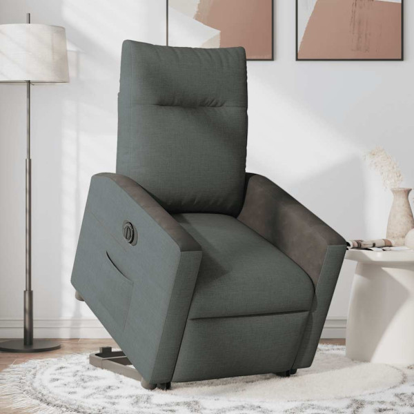 Sillón eléctrico reclinable elevable de tela gris oscuro M 3