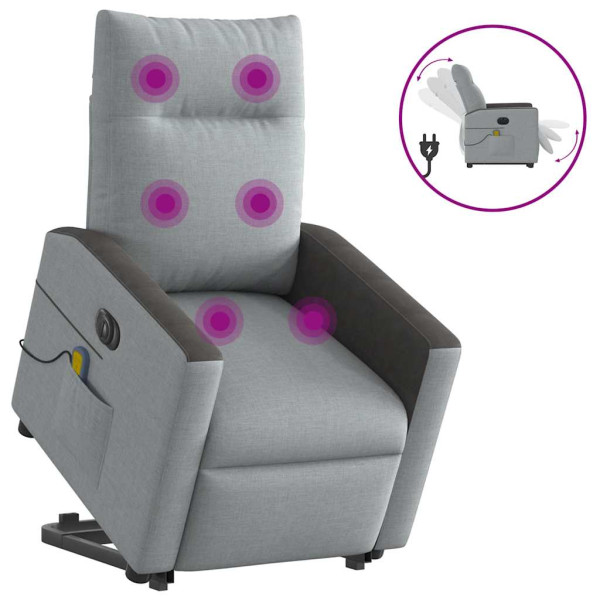 Sillón de masaje eléctrico reclinable elevable tela gris claro D