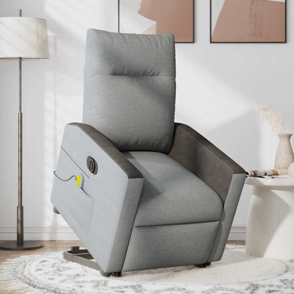 Sillón de masaje eléctrico reclinable elevable tela gris claro M 3