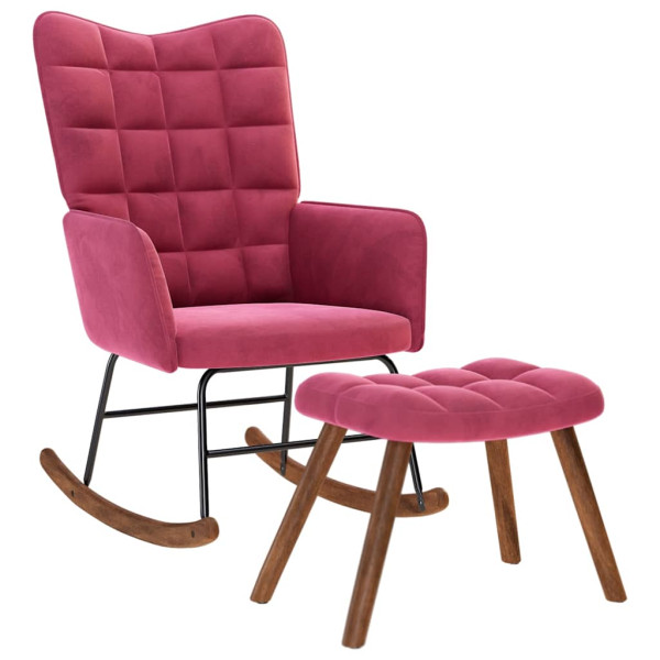 Mecedora con taburete de terciopelo rojo vino M 2