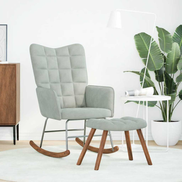 Cadeira de baloiçar com banco veludo cinzento-claro M 3