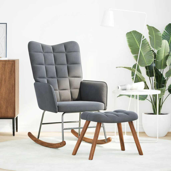 Mecedora con taburete de terciopelo gris oscuro M 3