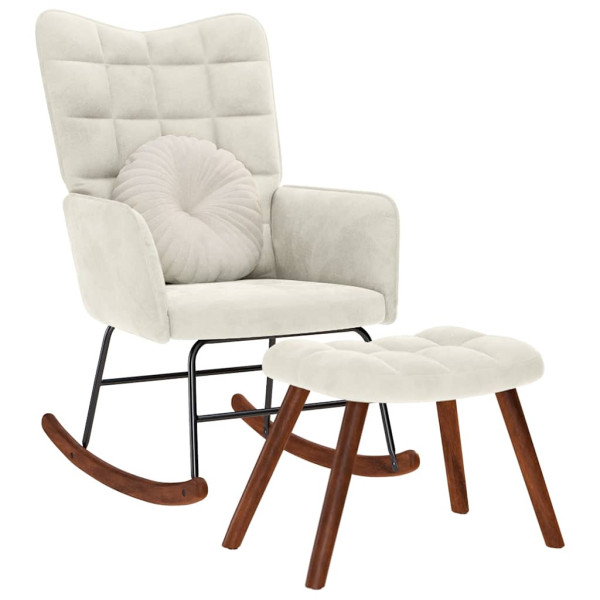 Mecedora con taburete de terciopelo color crema D