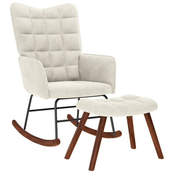 Mecedora con taburete de terciopelo color crema M 2