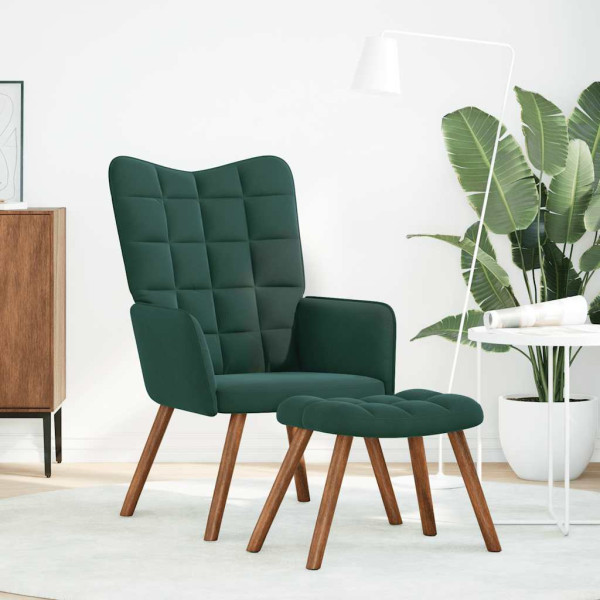 Sillón de relax con reposapiés terciopelo verde oscuro M 3