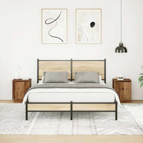 Mesillas de noche con luces LED 2 uds madera vieja 38x34x50 cm M 4