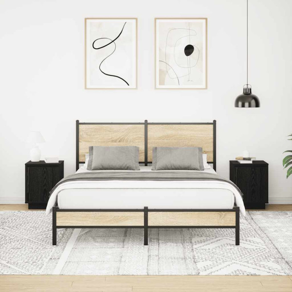 Mesas cabeceira c/ luzes LED 2 pcs 38x34x50 cm preto M 5