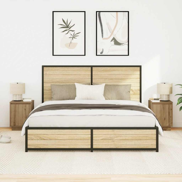 Mesas cabeceira c/ luzes LED 2pcs 38x34x50cm carvalho artesanal M 4