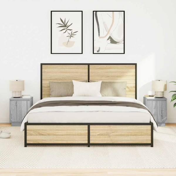 Mesillas de noche con luces LED 2 uds gris sonoma 38x34x50 cm M 4