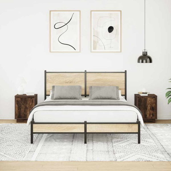 Mesas cabeceira c/ luzes LED 2 pcs 38x34x50 cm carvalho fumado M 4