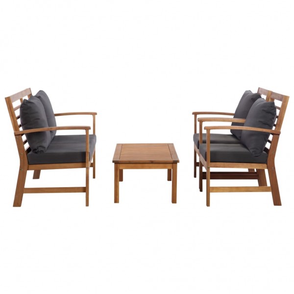 4 pcs conjunto lounge de jardim c/ almofadões acácia maciça M 2