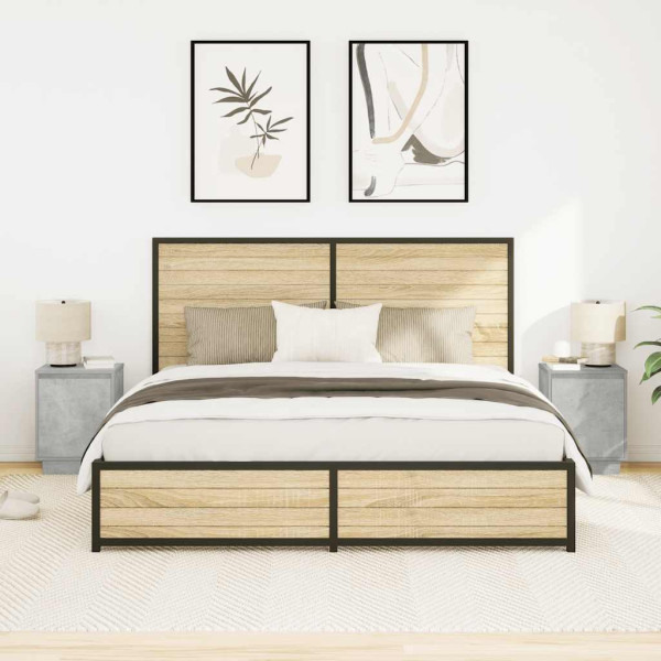 Mesas cabeceira c/ luzes LED 2 pcs 38x34x50 cm cinzento-cimento M 4