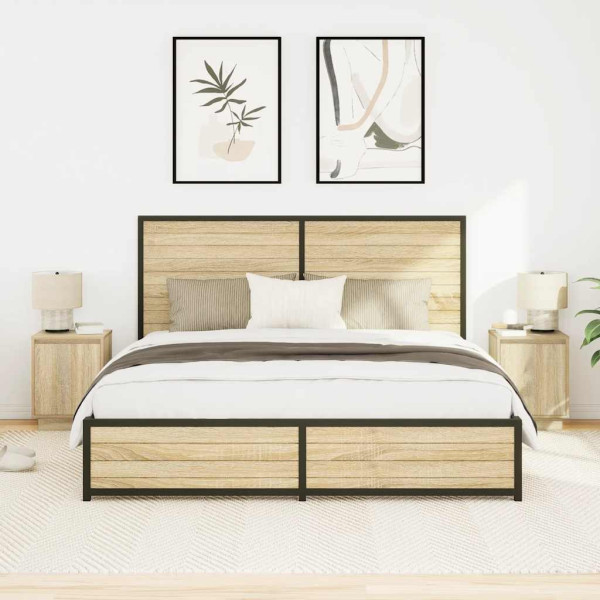 Mesas cabeceira c/ luzes LED 2 pcs 38x34x50cm carvalho sonoma M 5