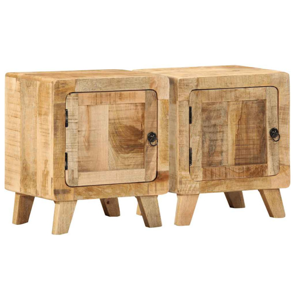 Mesilla de noche 2 uds 40x32x46 cm madera mango rugosa D