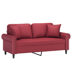 Sofá 2 lugares +almofadas 140cm couro artificial vermelho tinto H