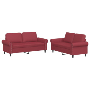 2 pcs conjunto sofás c/ almofadões couro artif. vermelho tinto H