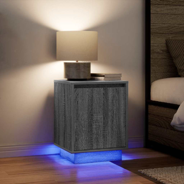 Mesa de cabeceira com luzes LED 38x34x50 cm cinzento-sonoma M 5