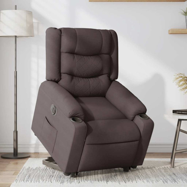 Sillón eléctrico reclinable elevable de tela marrón oscuro M 3