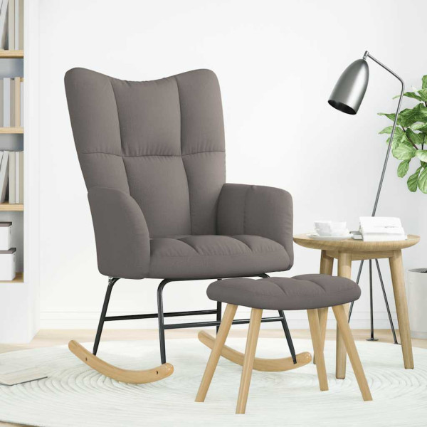 Sillón mecedora con taburete tela gris taupe M 3