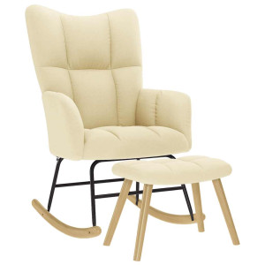 Sillón mecedora con taburete tela color crema H