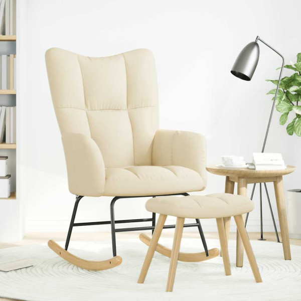 Sillón mecedora con taburete tela color crema M 3