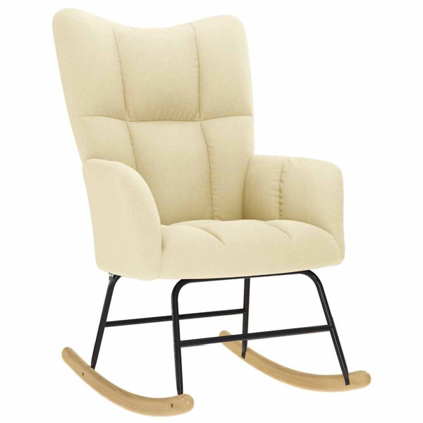 Sillón mecedora con taburete tela color crema M 4