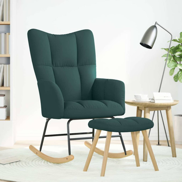Sillón mecedora con taburete tela verde oscuro M 3