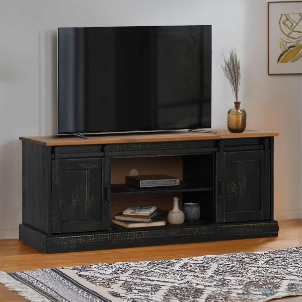 Mueble de TV HALDEN 2 puerta correderas negro 150x40x60 cm D