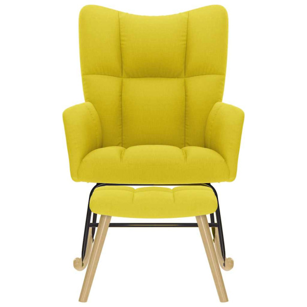 Cadeira de baloiço com banco p/ pés tecido amarelo-claro M 4