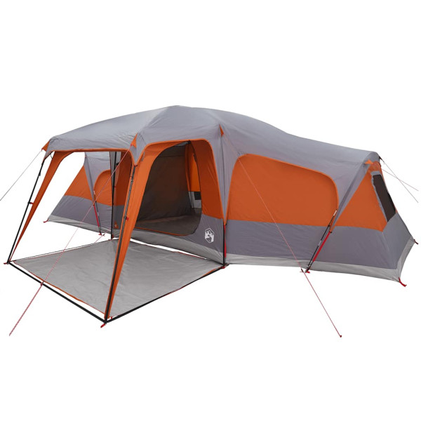 Tienda familiar con porche 9 personas impermeable gris naranja M 4