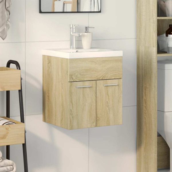 Set de muebles de baño 2 pzas madera contrachapada roble Sonoma M 3