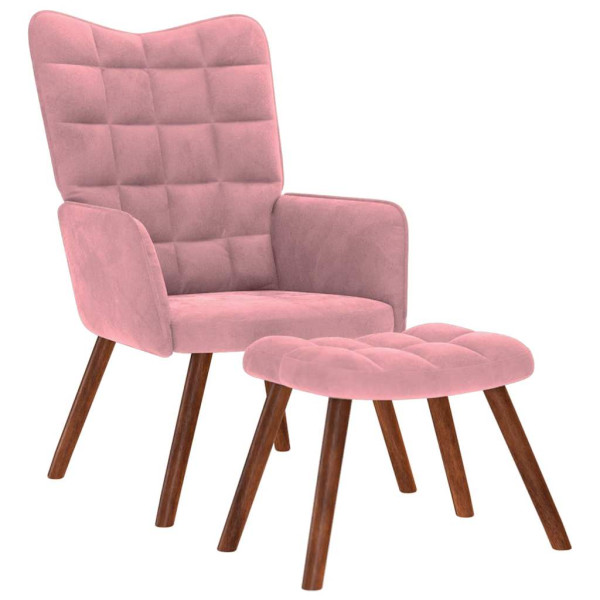 Sillón de relax con reposapiés terciopelo rosa M 2