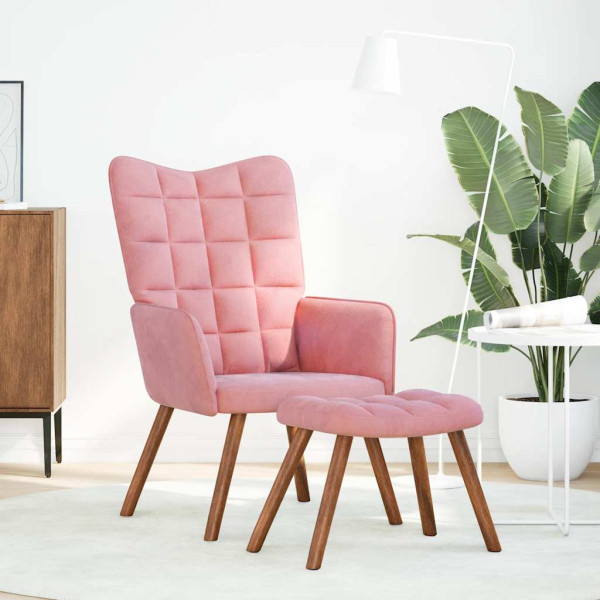 Sillón de relax con reposapiés terciopelo rosa M 3
