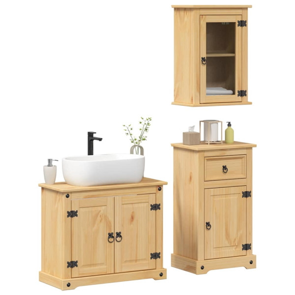 Juego de muebles de baño Corona 3 pzas madera maciza pino D