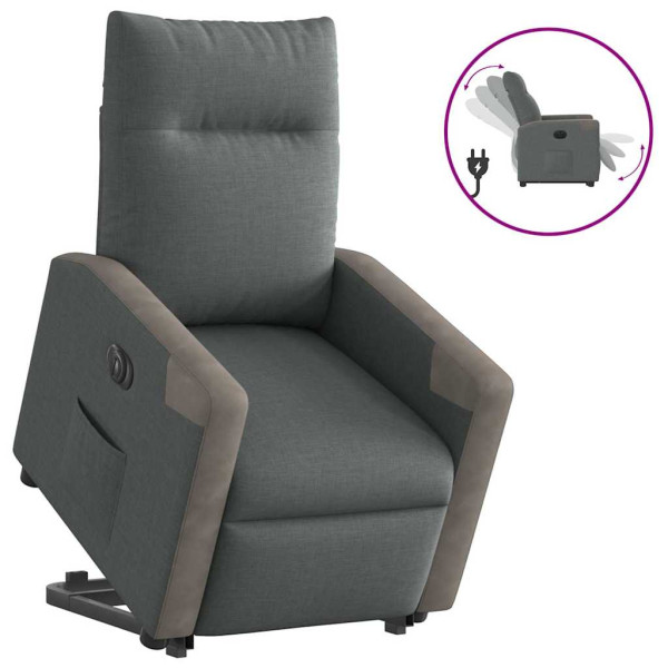 Sillón eléctrico reclinable elevable de tela gris oscuro D