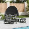 Cama lounge de exterior c/ toldo e almofadões vime PE preto 3
