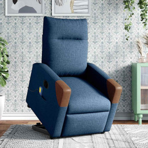 Sillón de masaje eléctrico reclinable elevable de tela azul H