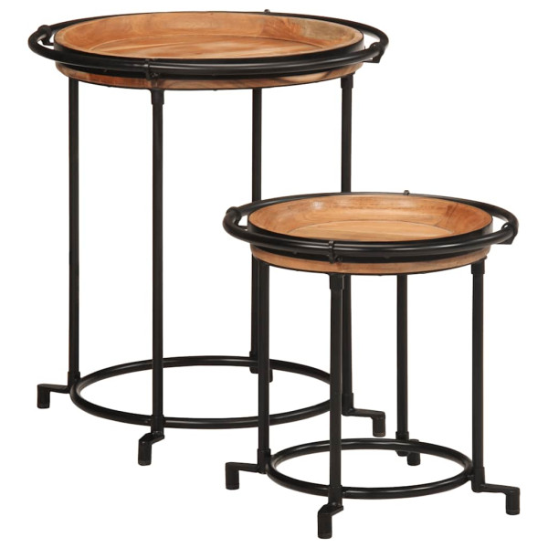 2 pcs Conjunto de mesa de apoio madeira de acácia maciça D