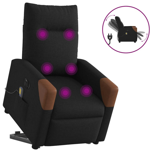 Sillón de masaje eléctrico reclinable elevable tela negro D