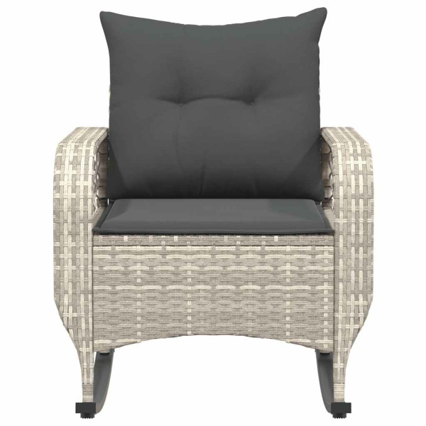 Silla mecedora de jardín con cojines ratán sintético gris claro M 4