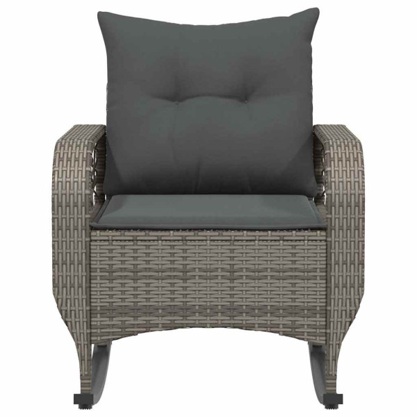 Silla mecedora de jardín con cojines ratán sintético gris M 4