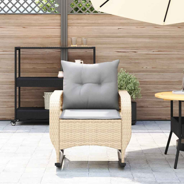 Silla mecedora de jardín con cojines ratán sintético beige M 3
