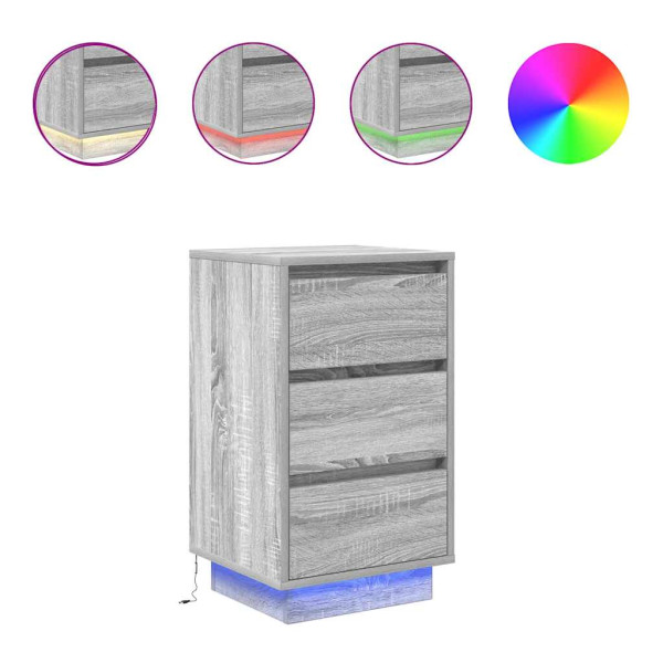 Mesilla de noche con luces LED sonoma gris 38x34x65 cm M 2