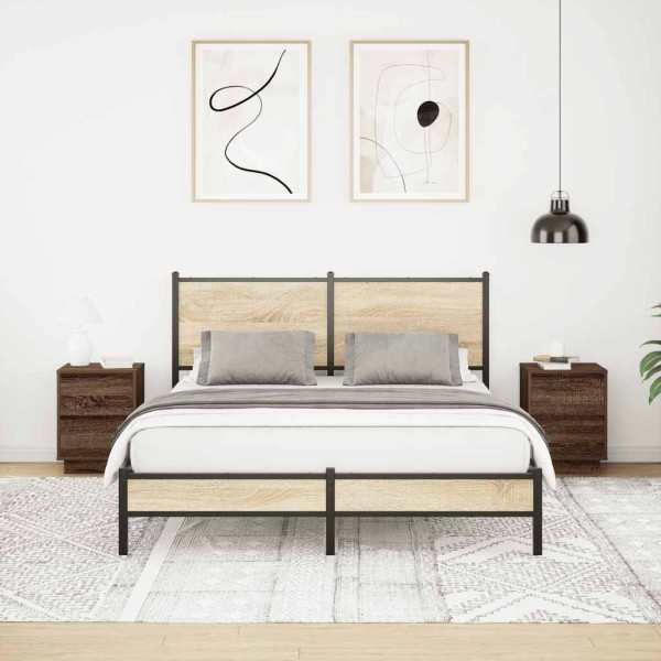 Mesas cabeceira c/ luzes LED 2 pcs 38x34x50cm carvalho castanho M 5