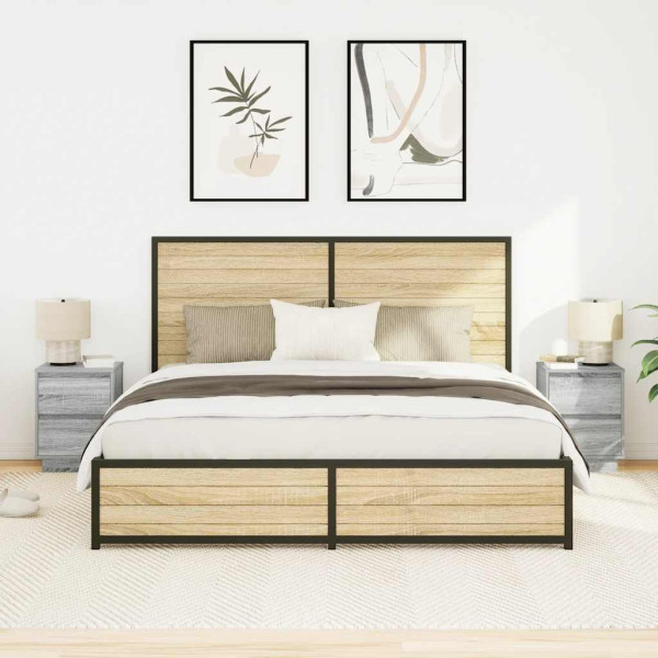 Mesas cabeceira c/ luzes LED 2 pcs 38x34x50 cm cinzento-sonoma M 5